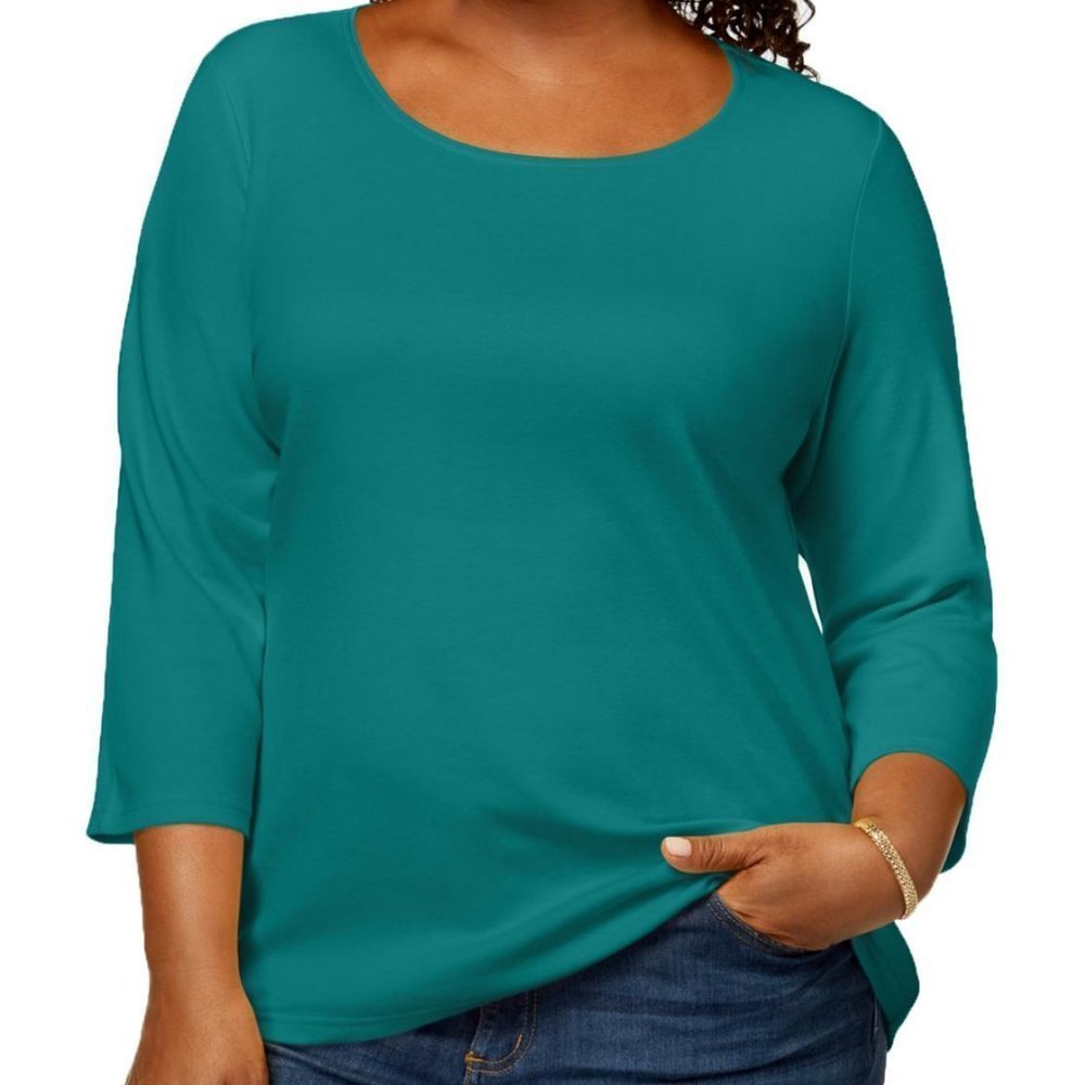 Karen Scott Plus Size Cotton Scoop Neck Top